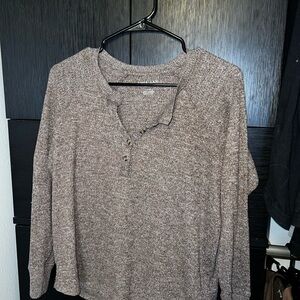 American Eagle Outfitters Heathered Brown Long Sleeve Top